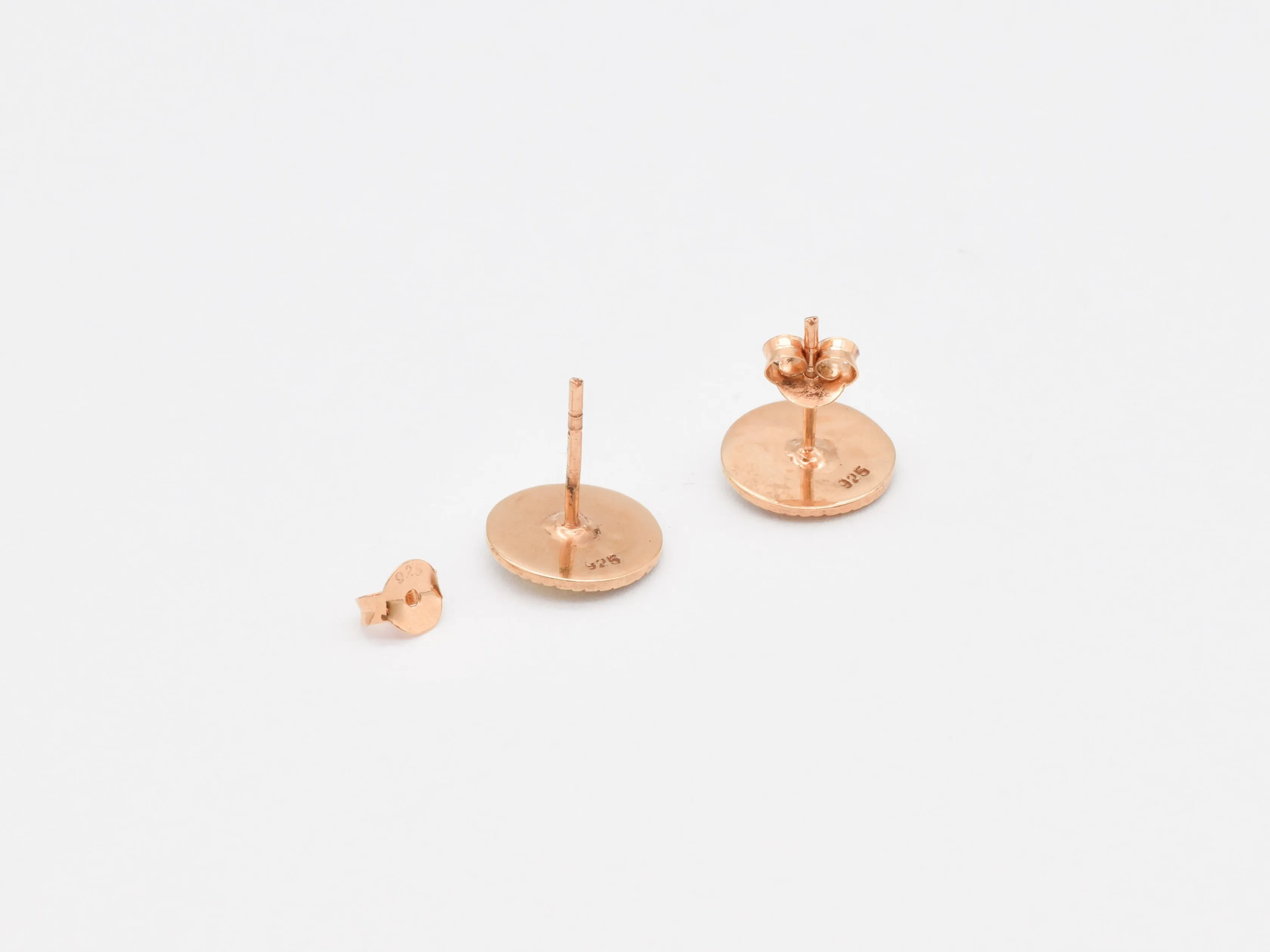 Round Pink Studs - Rose Gold Earrings - Gold Compass Earrings