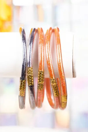 SALE 75% OFF! Refuse To Lose Orange and Silver Glitter Jelly Tube Bracelet Set