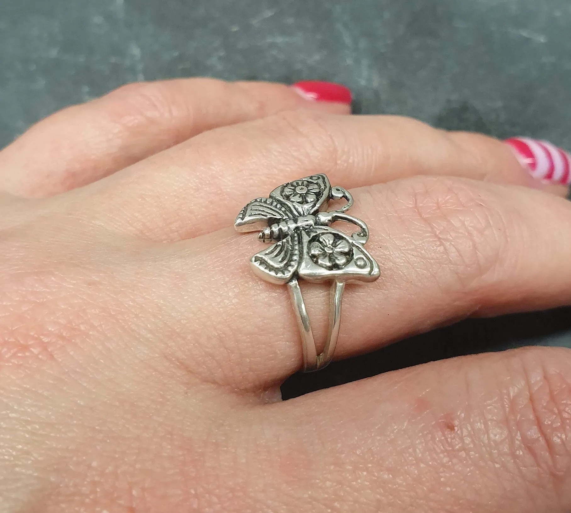 Silver Butterfly Ring - Small Butterfly Ring - Small Animal Ring