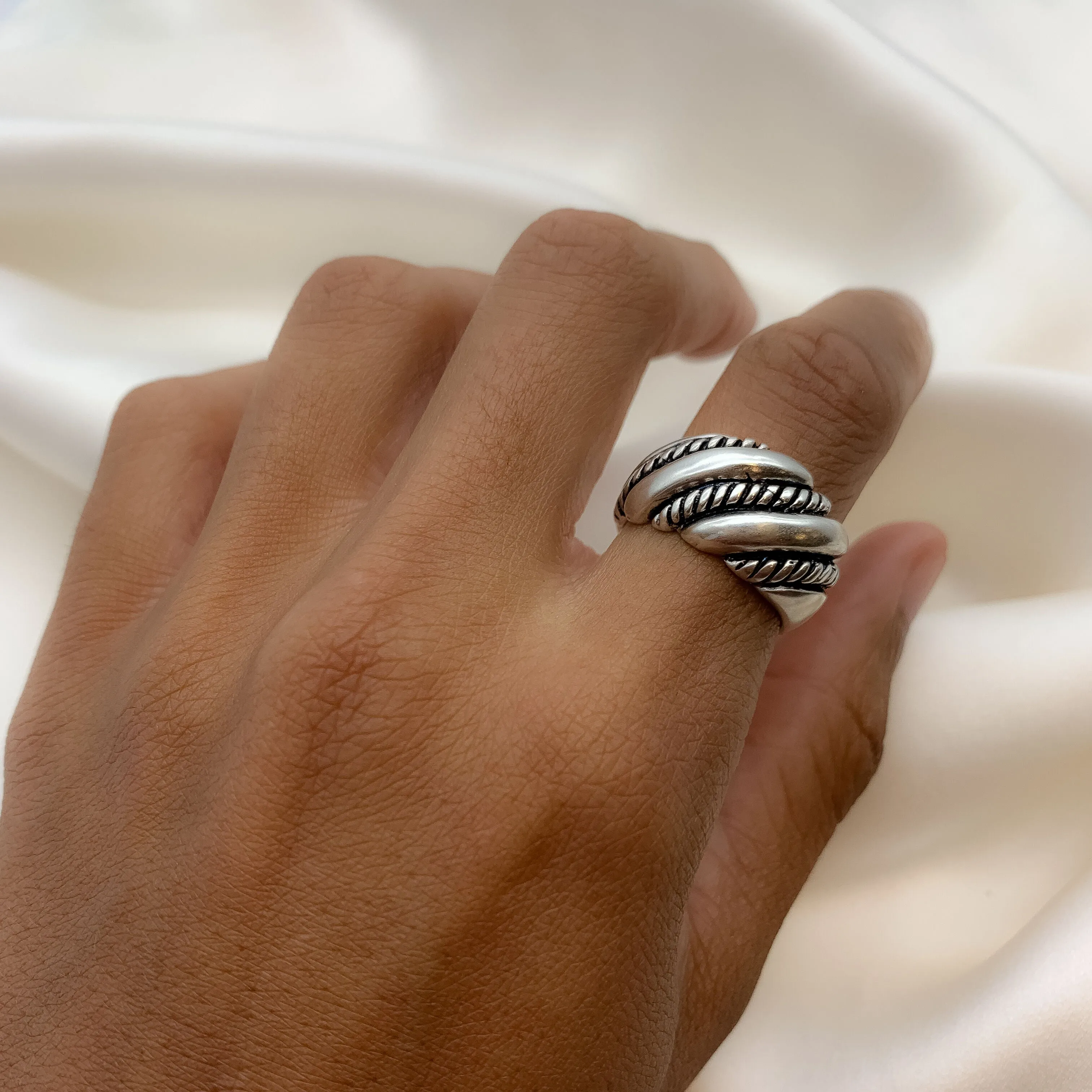 Silver Chunky Ring - Large Twisted Ring - Snail Shell Ring