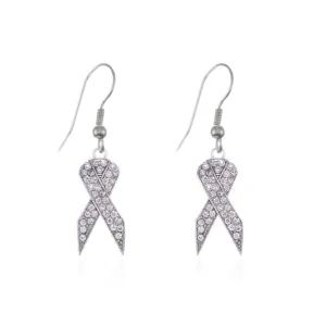 Silver Clear Ribbon Charm Dangle Earrings