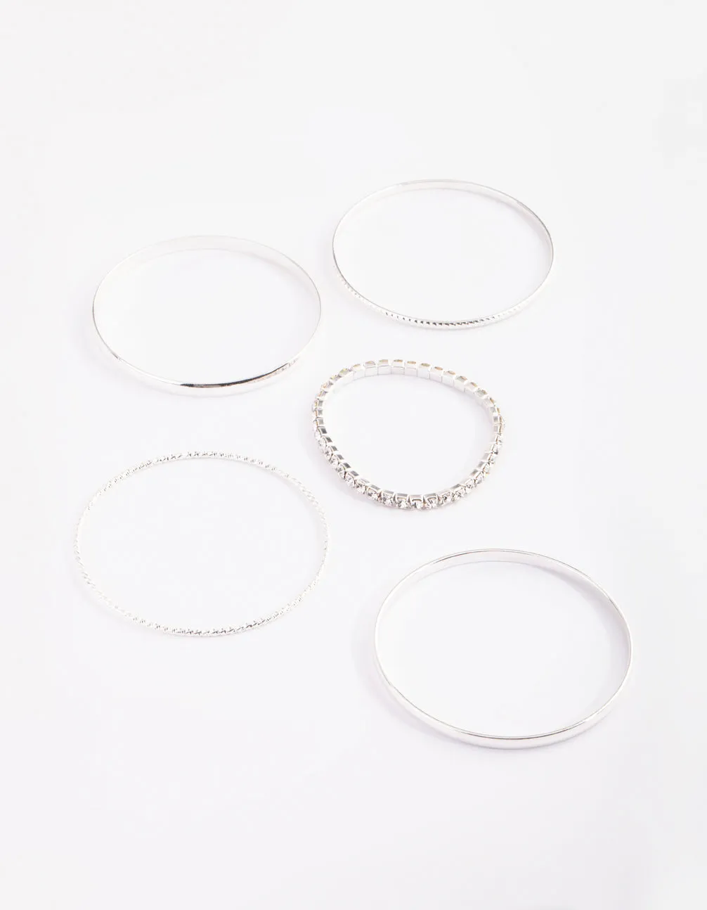 Silver Diamante Bangle 5-Pack