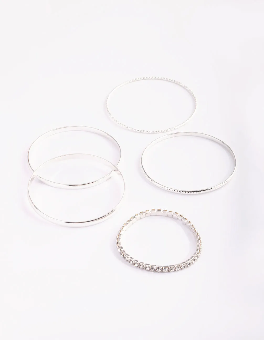 Silver Diamante Bangle 5-Pack