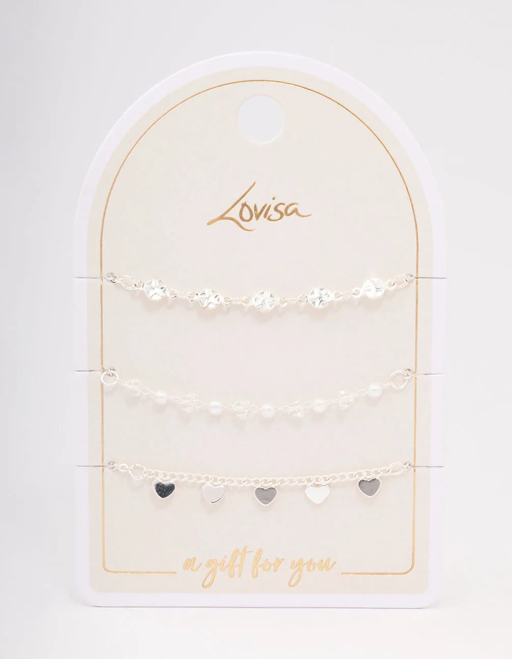 Silver Disc Pearl & Heart Bracelet Pack