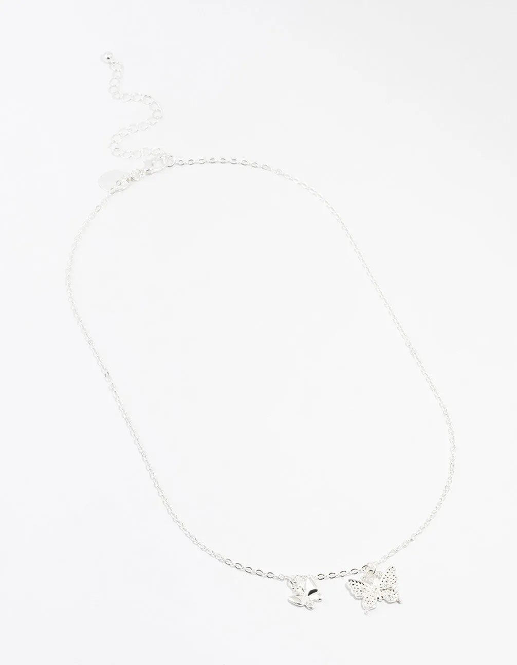 Silver Double Diamante Butterfly Necklace