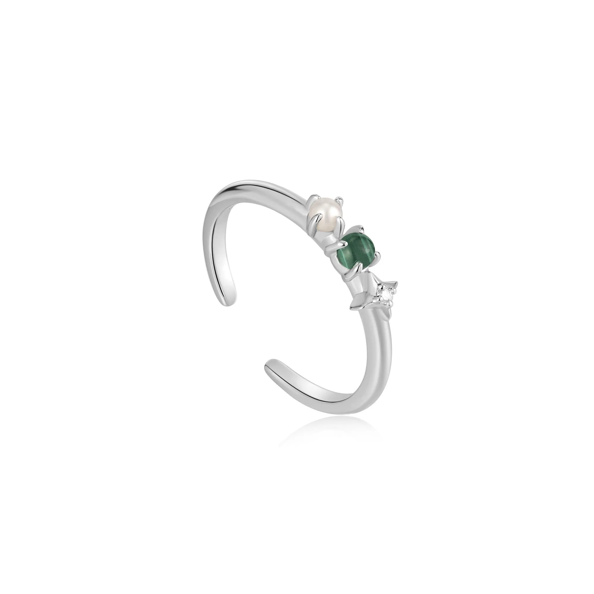 Silver Malachite Star Adjustable Ring