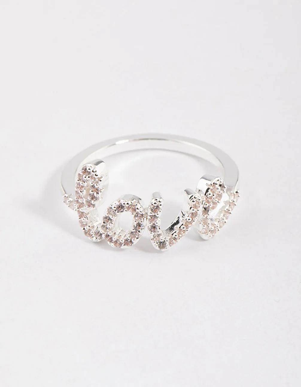 Silver Plated Love Script Ring