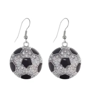 Silver Soccer Ball Charm Dangle Earrings