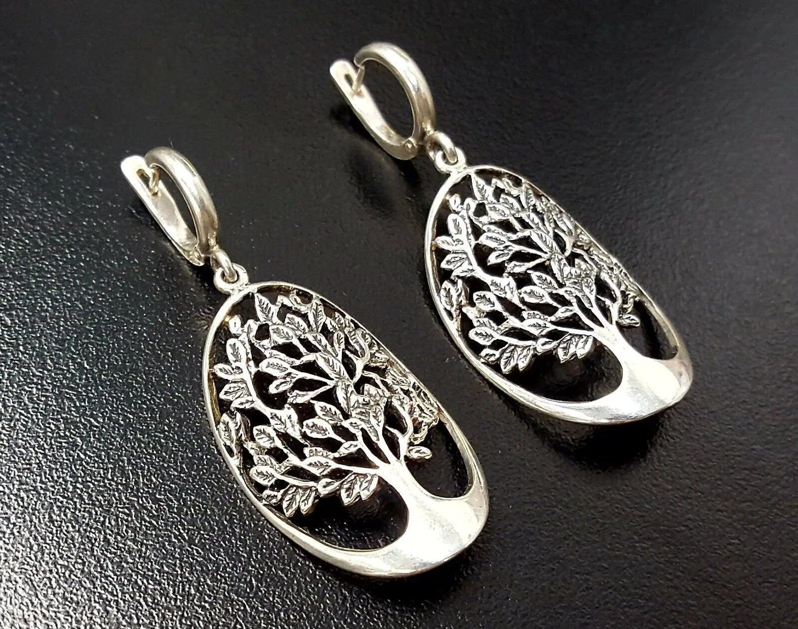 Silver Tree Earrings - Tree Statement Earrings - Dangling Tree Earrings