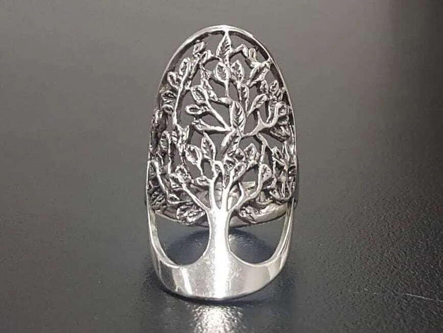 Silver Tree Ring - Tree Statement Ring - Family Tree Ring