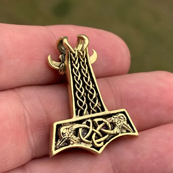 Small Flying Raven Mjolnir - Brass