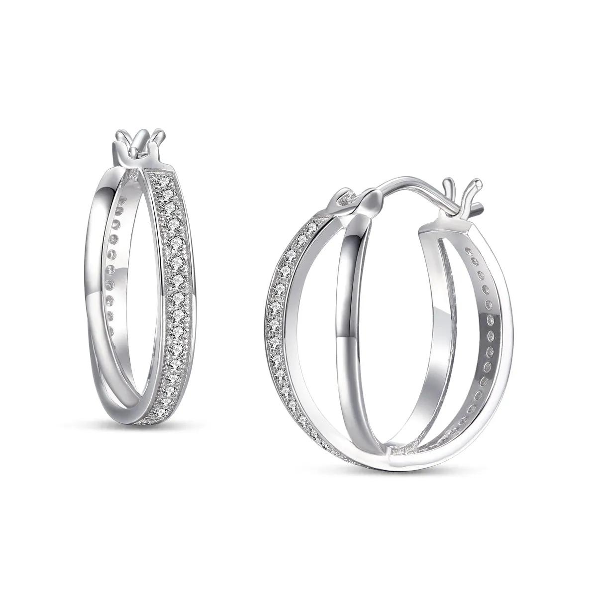 Sparkling Sterling Silver and Cubic Zirconia Hoop Earrings