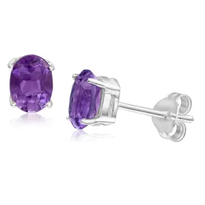 Sterling Silver Amethyst Oval Cut Stud Earrings