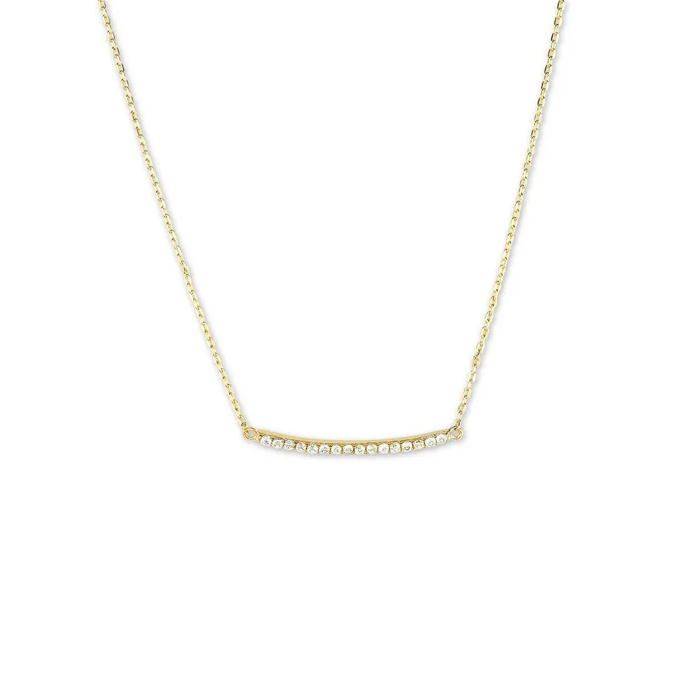 Sterling Silver CZ Curved Bar Necklace - Gold Plated