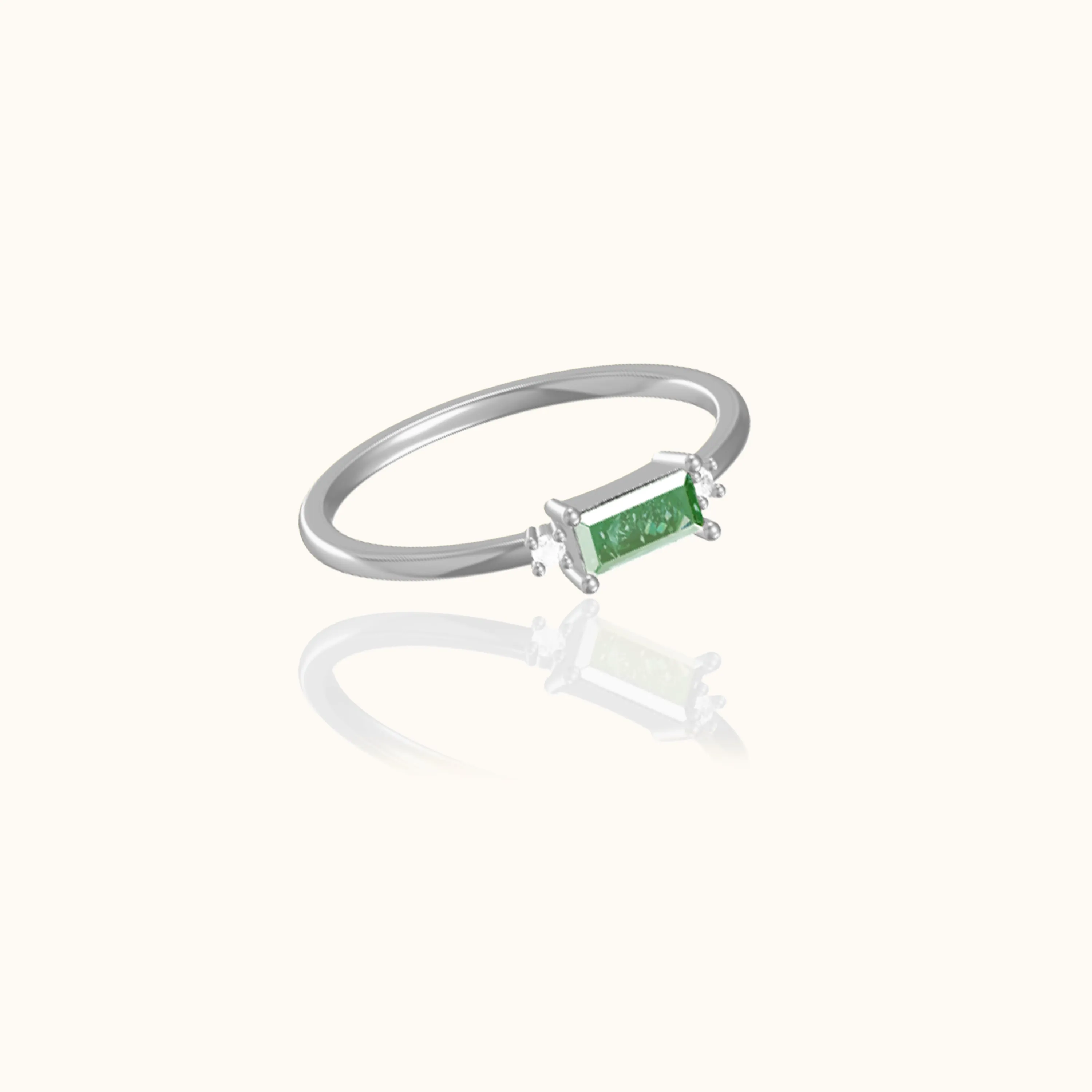 Sterling Silver Delicate Baguette Green CZ Ring