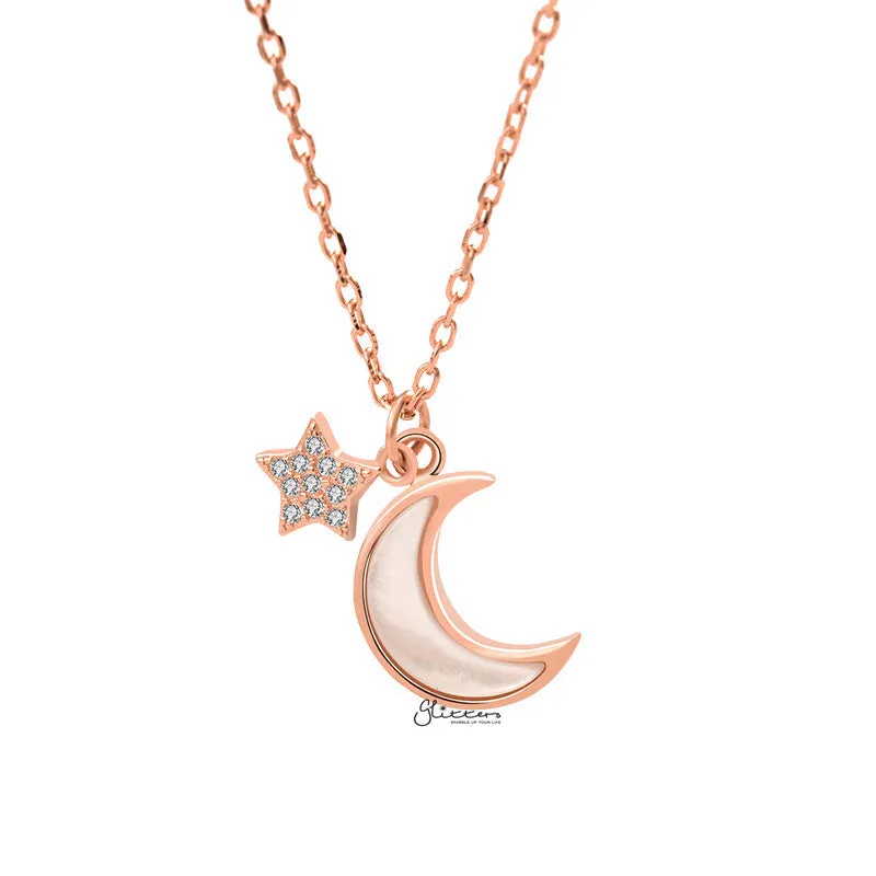 Sterling Silver Moon and Star Necklace - Rose Gold