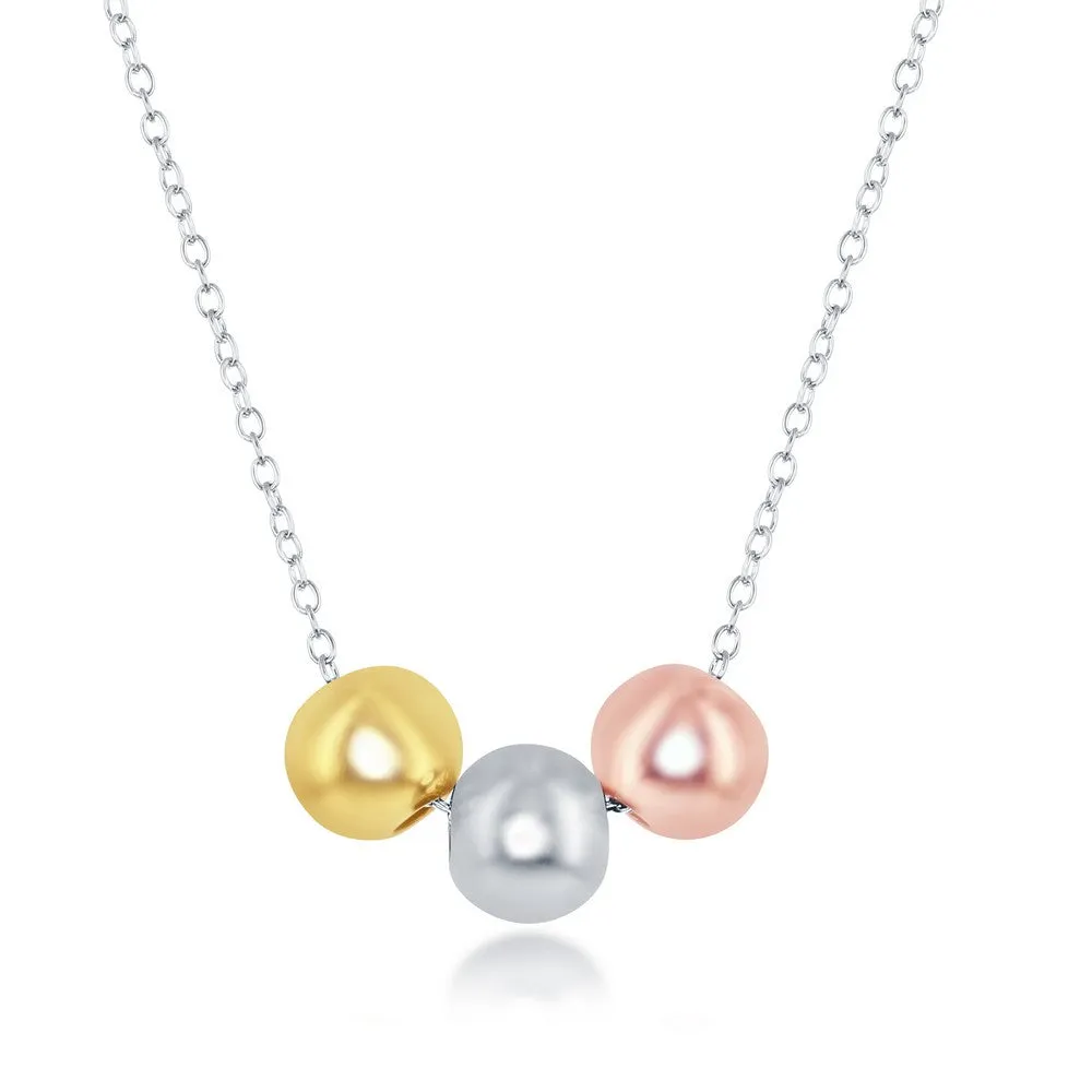 Sterling Silver Tri Color Beads Necklace