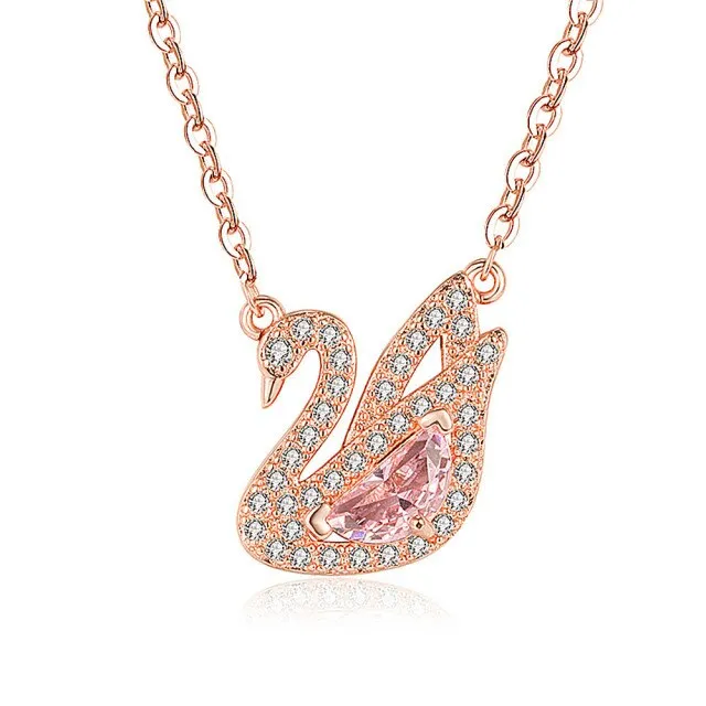 Swan Pink Crystal Zircon Diamonds Gemstones Pendant Necklaces