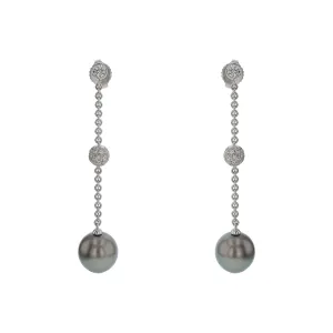 Tahitian Black Pearls and 0.70ct Diamond Drop Earrings in 18K White Gold