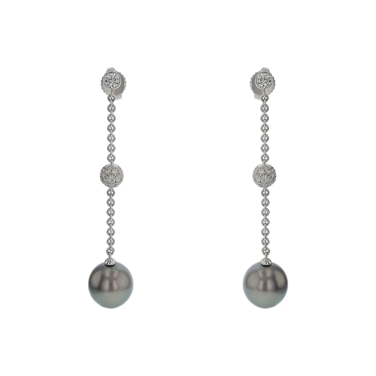 Tahitian Black Pearls and 0.70ct Diamond Drop Earrings in 18K White Gold