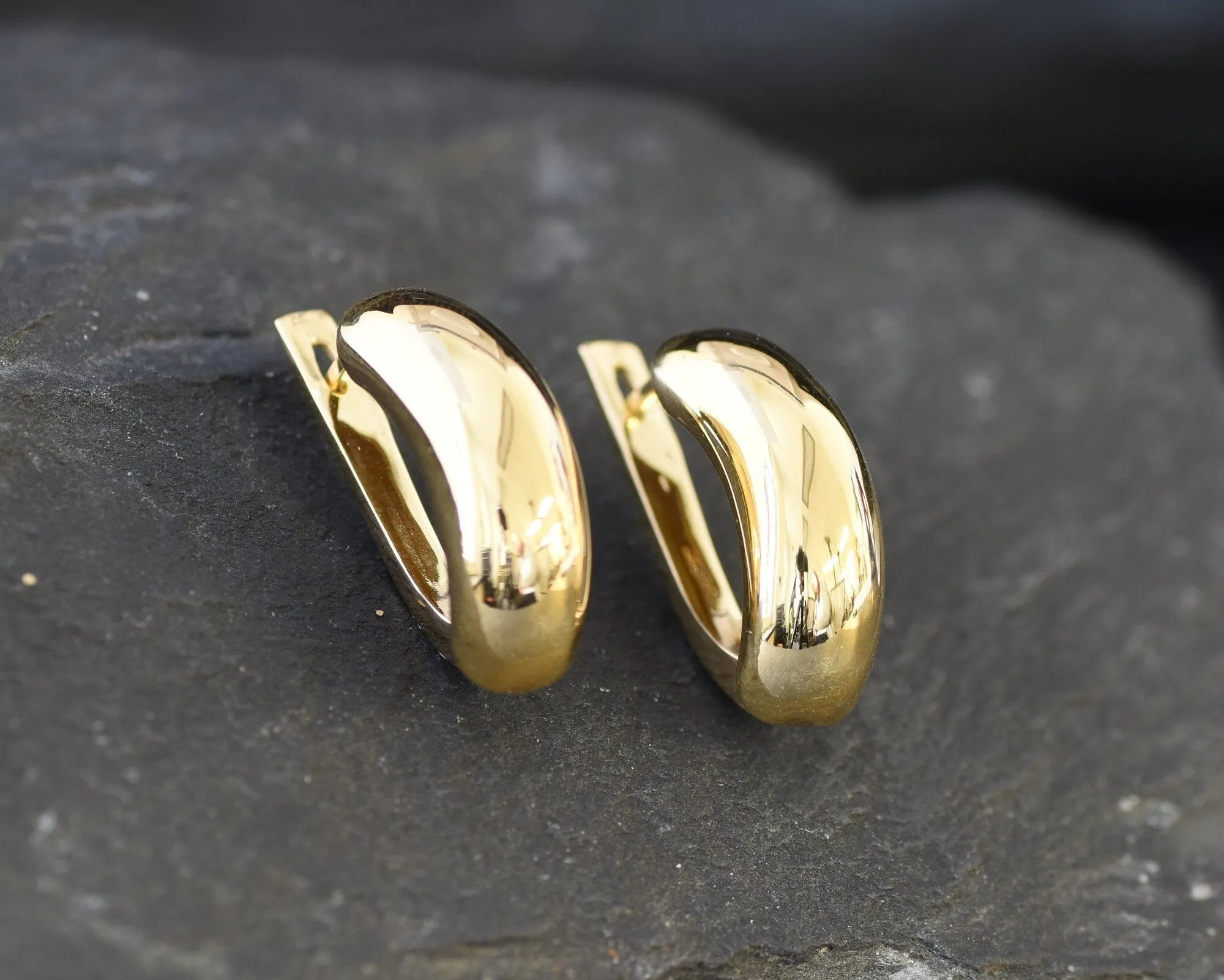 Thick Hoop Earrings - Classic Gold Earrings, Half Hoops Earrings