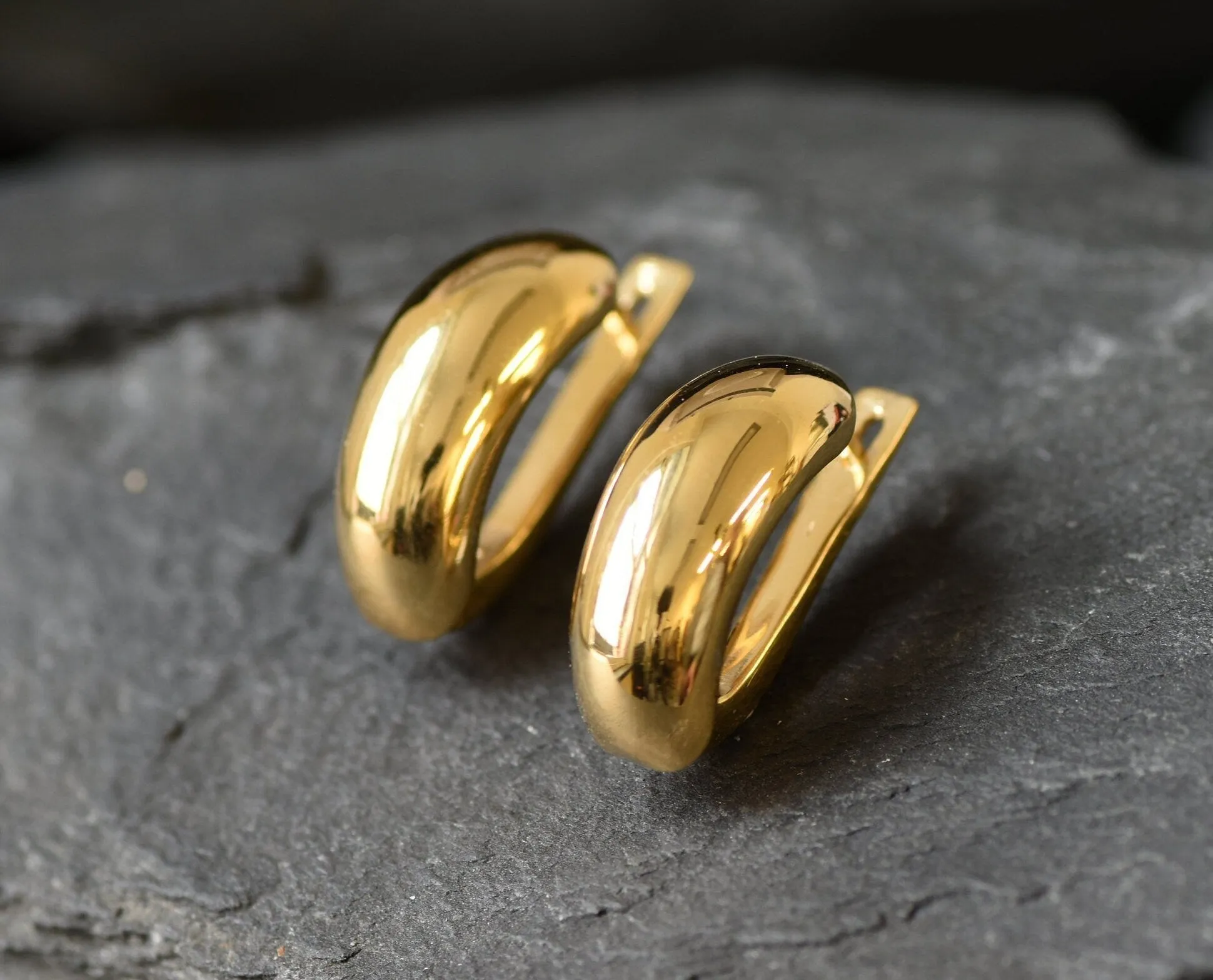 Thick Hoop Earrings - Classic Gold Earrings, Half Hoops Earrings