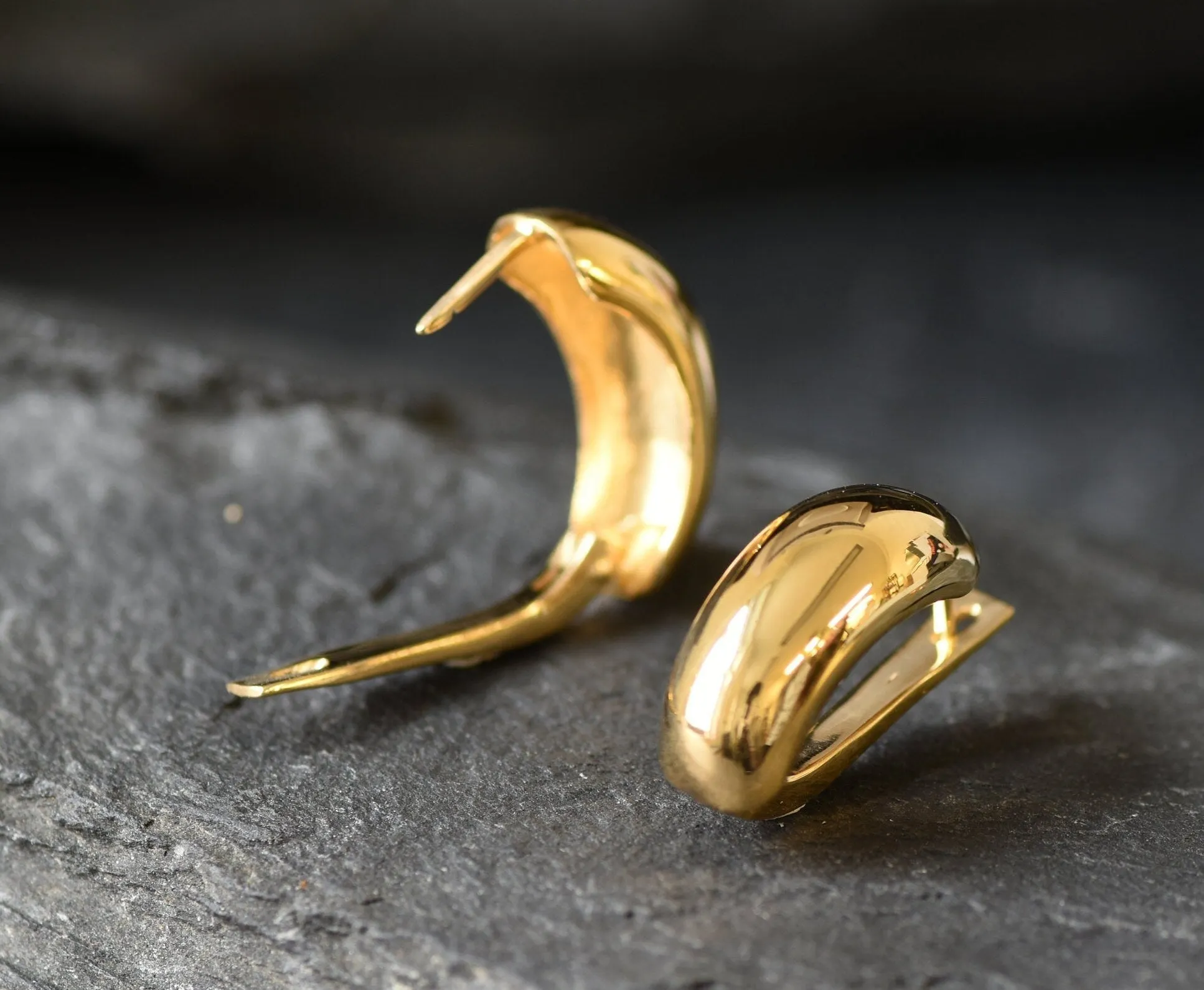 Thick Hoop Earrings - Classic Gold Earrings, Half Hoops Earrings