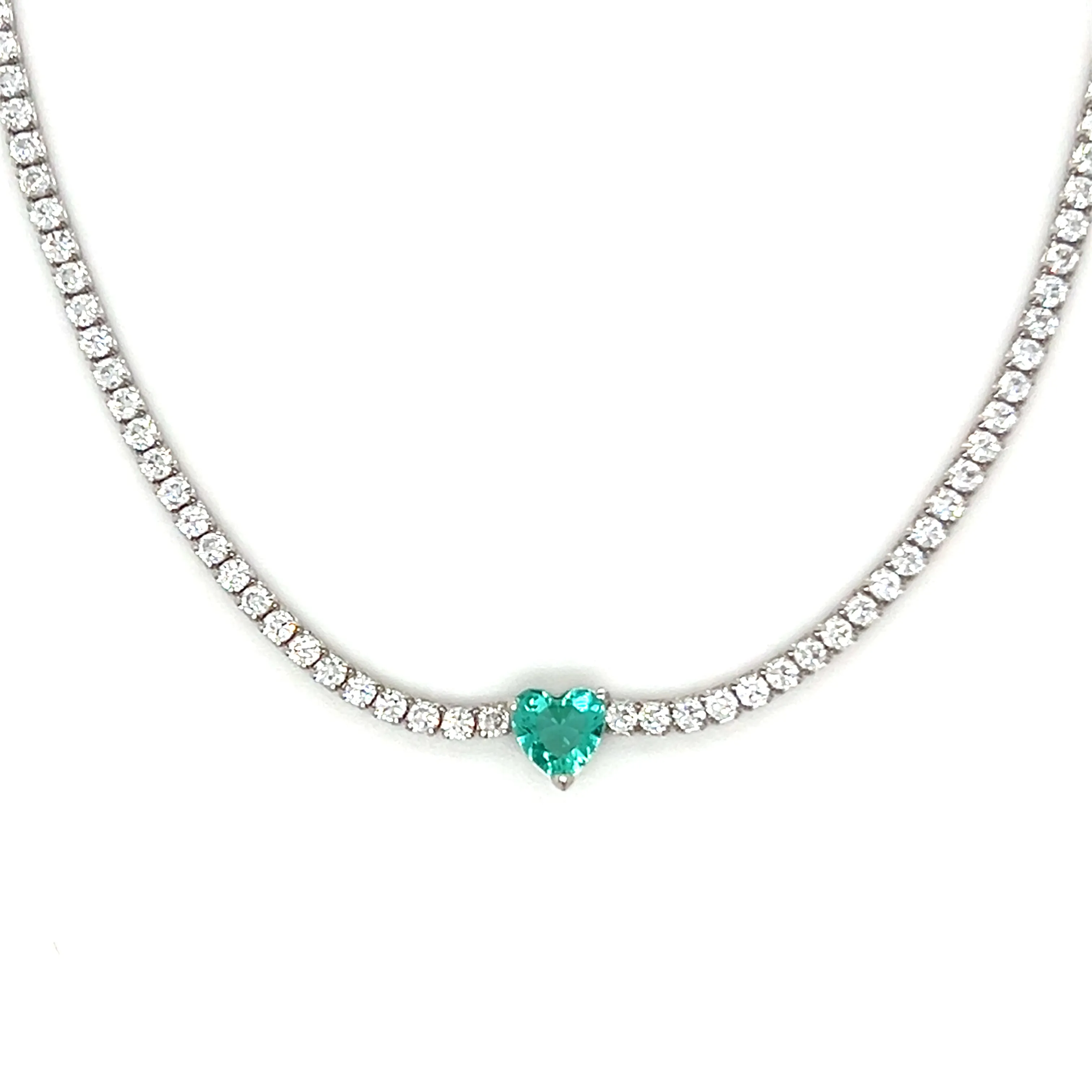 Thin Diamond CZ Heart Center Tennis Necklace