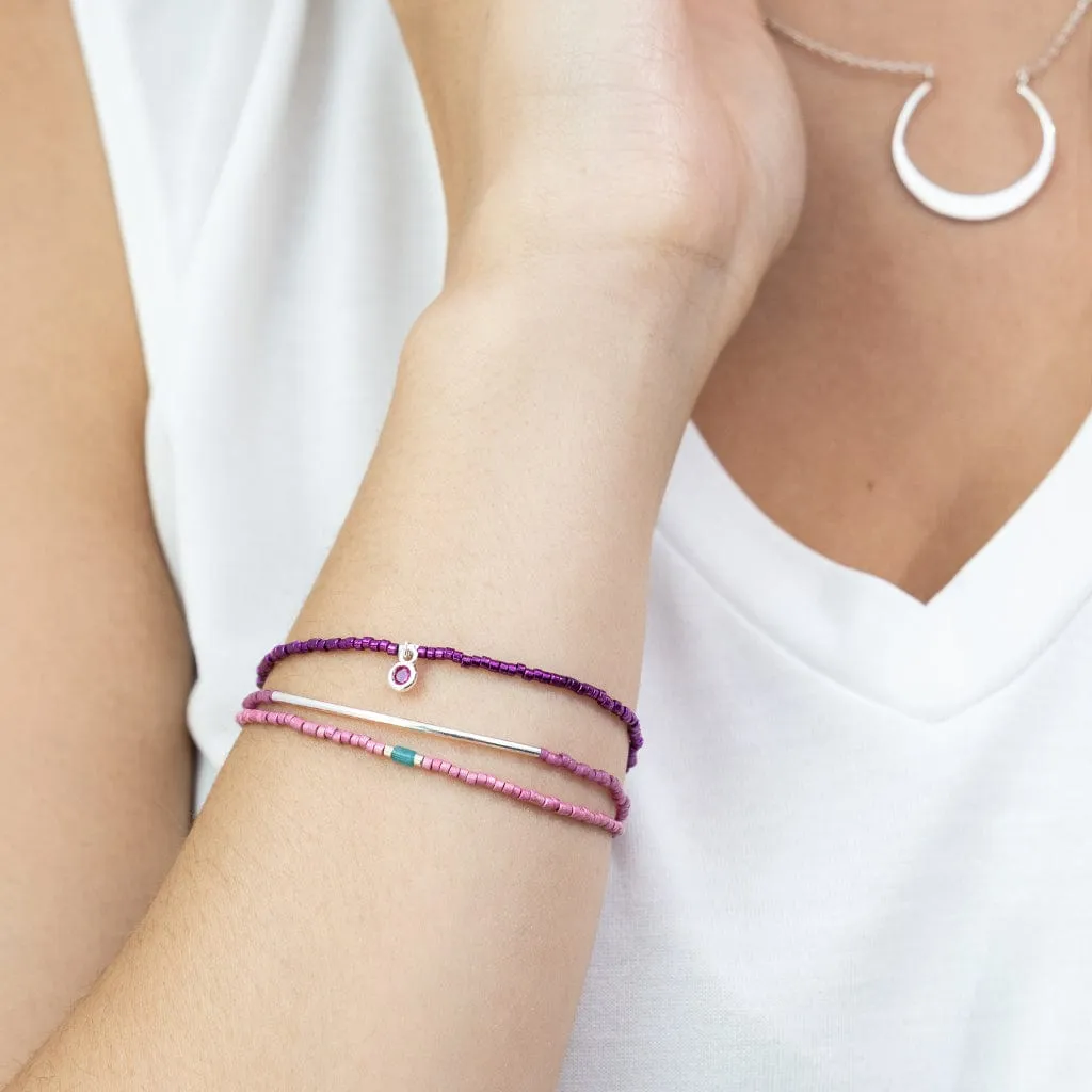 Tonal Chromacolor Miyuki Bracelet Trio - Fuchsia & Silver