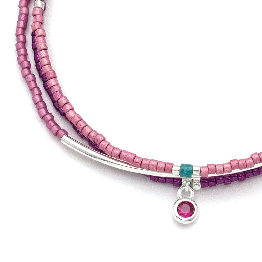 Tonal Chromacolor Miyuki Bracelet Trio - Fuchsia & Silver