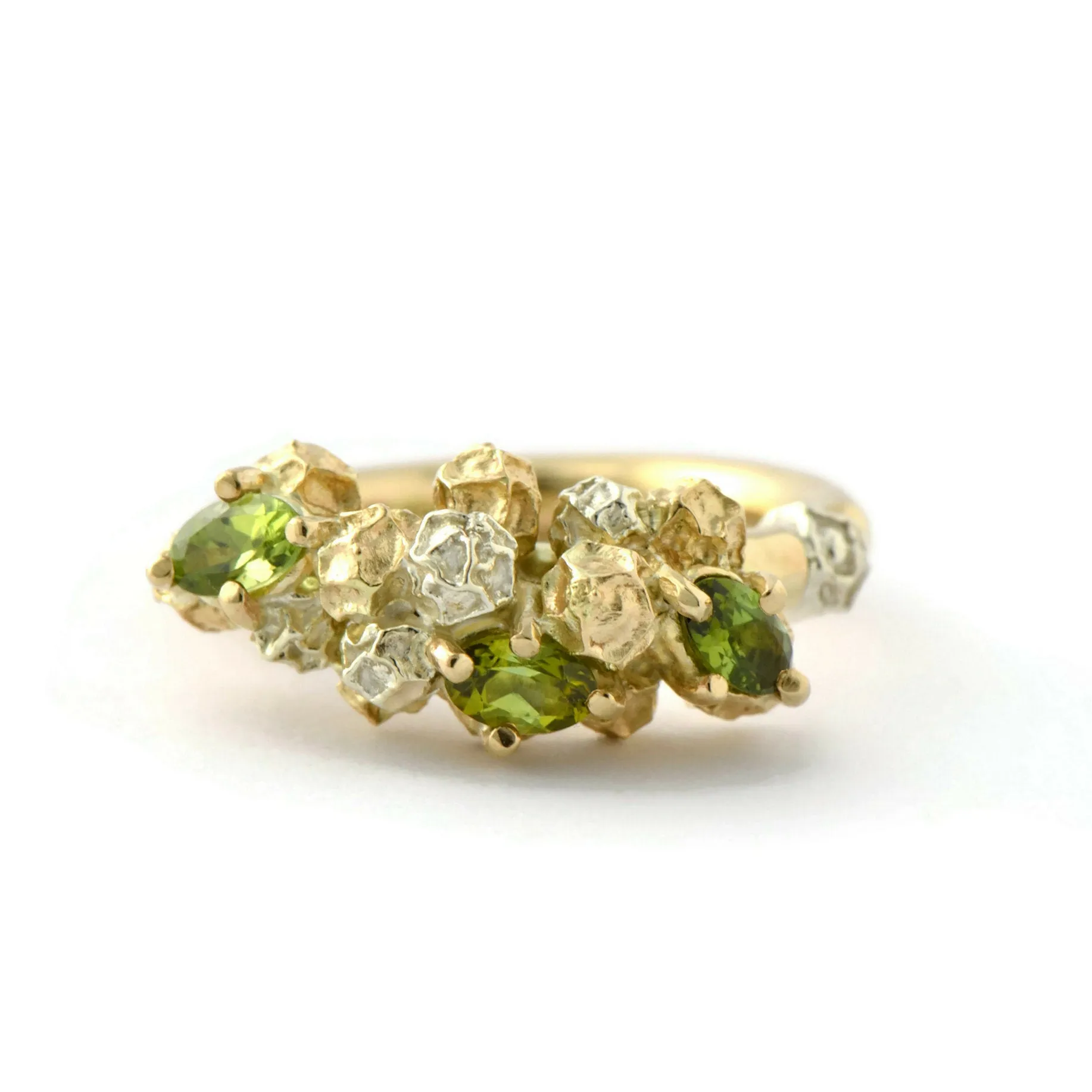 Tourmaline cluster ring - one of a kind solid gold ring design