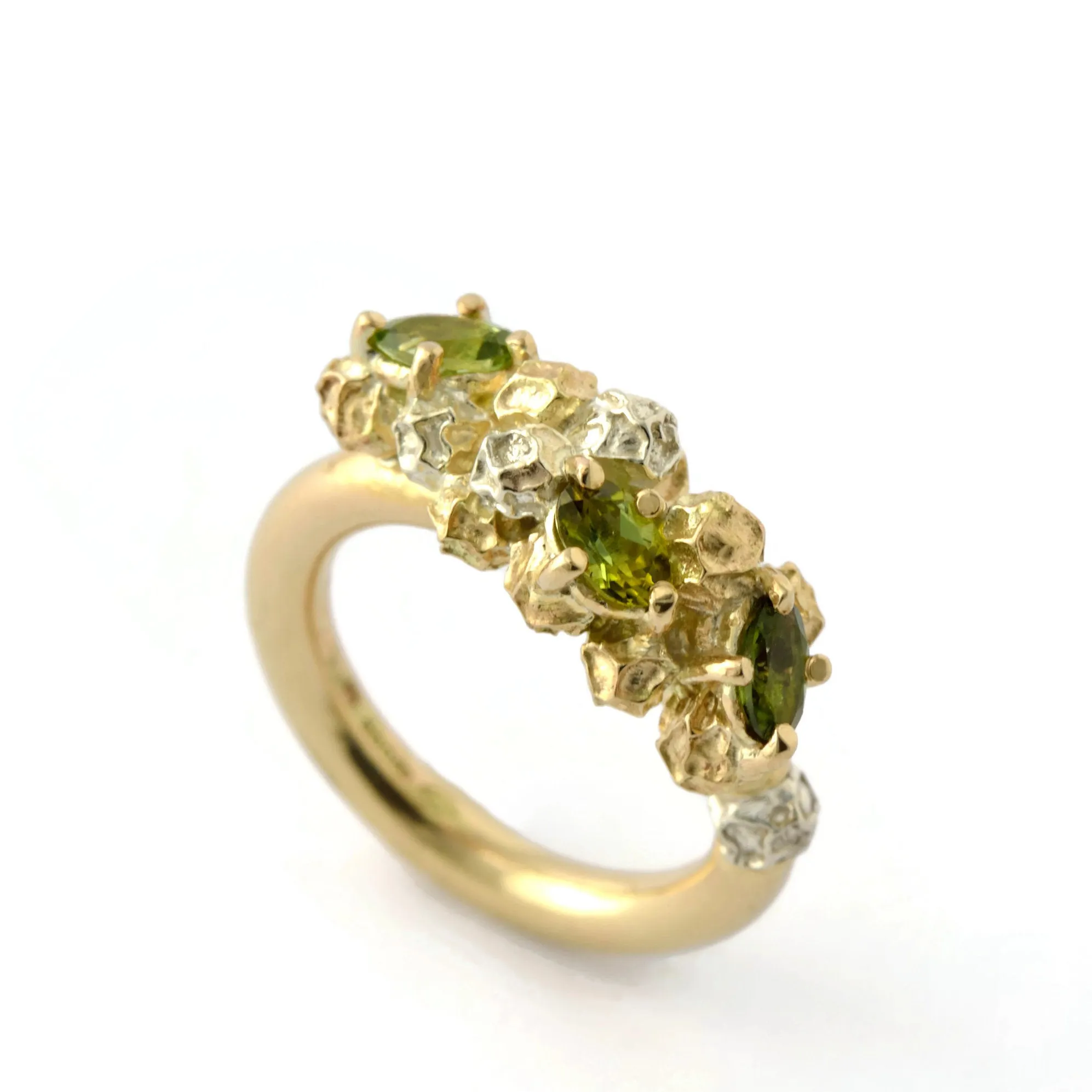 Tourmaline cluster ring - one of a kind solid gold ring design