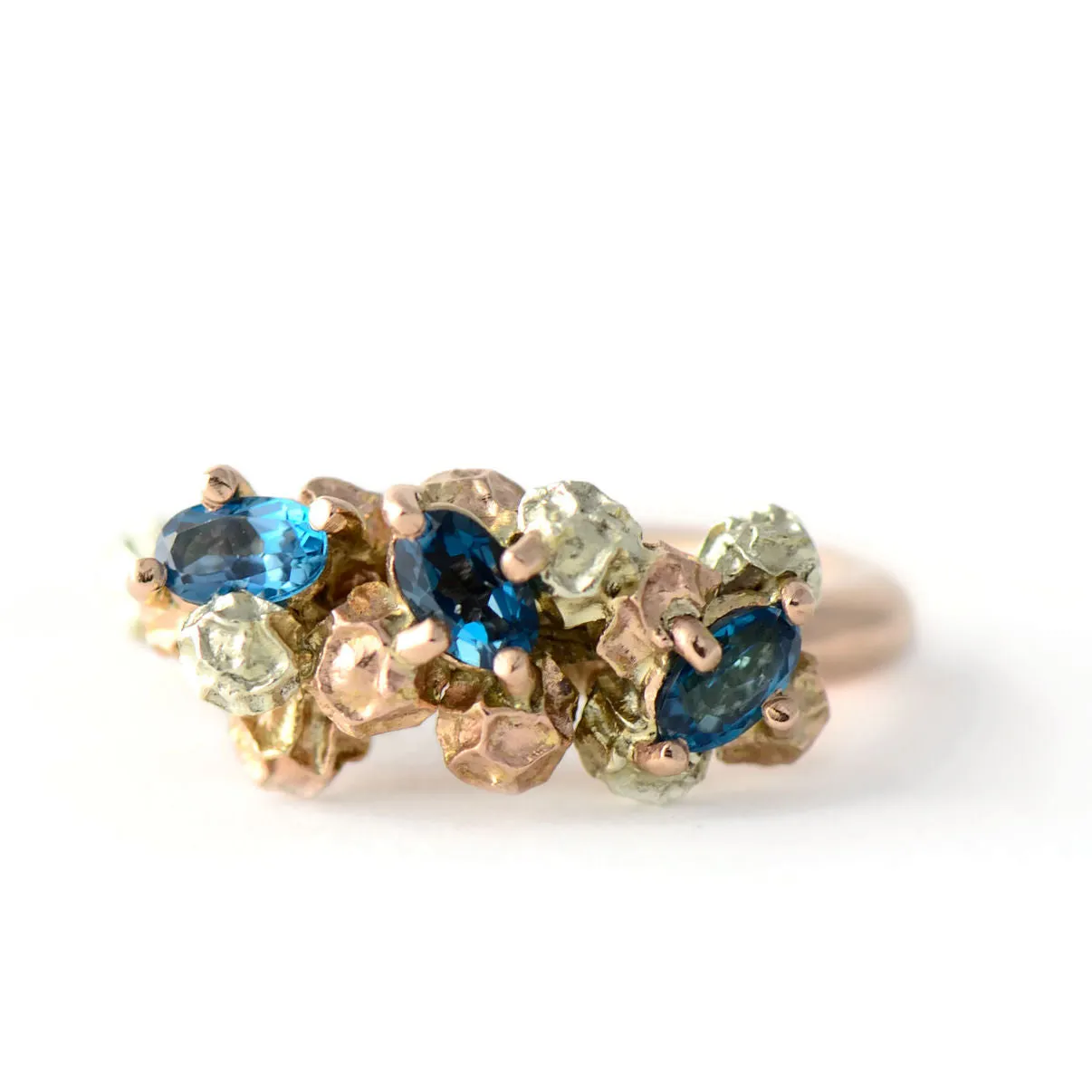 Tourmaline cluster ring - one of a kind solid gold ring design