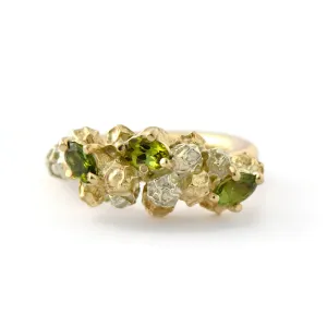 Tourmaline cluster ring - one of a kind solid gold ring design