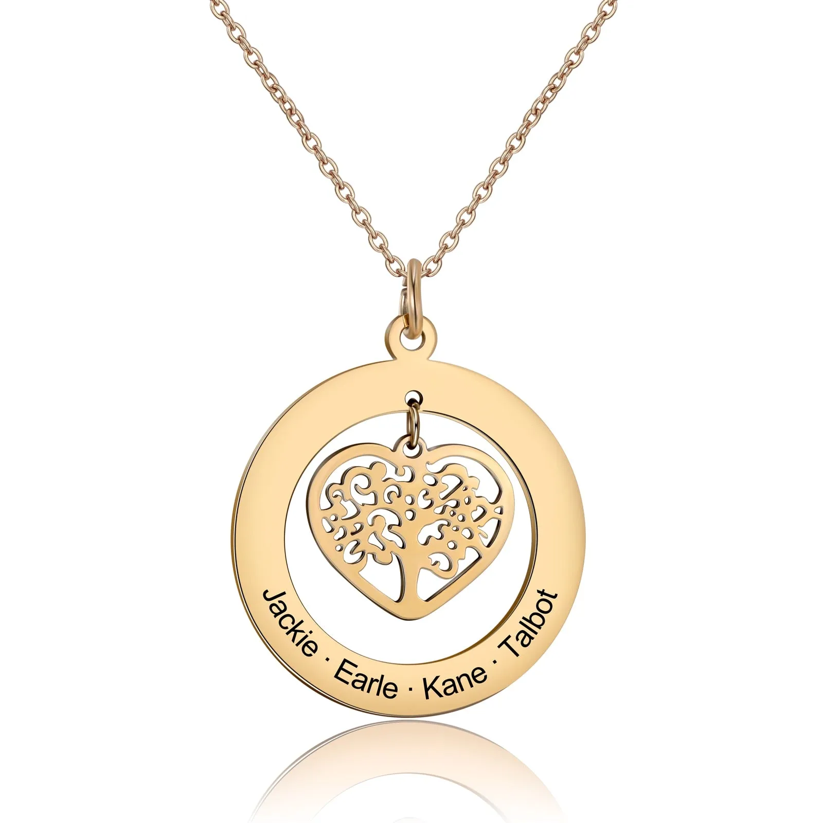 Tree of Life Engrave Name Necklace Silver Color Round Customized Pendants