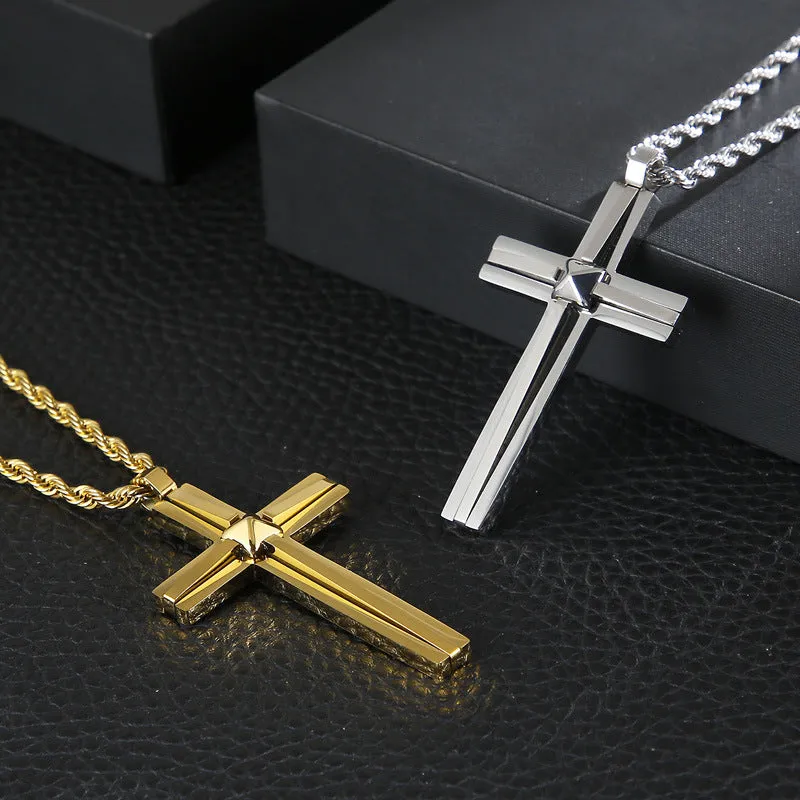 Trendy Double-Layer Cross Pendant Necklace for Men