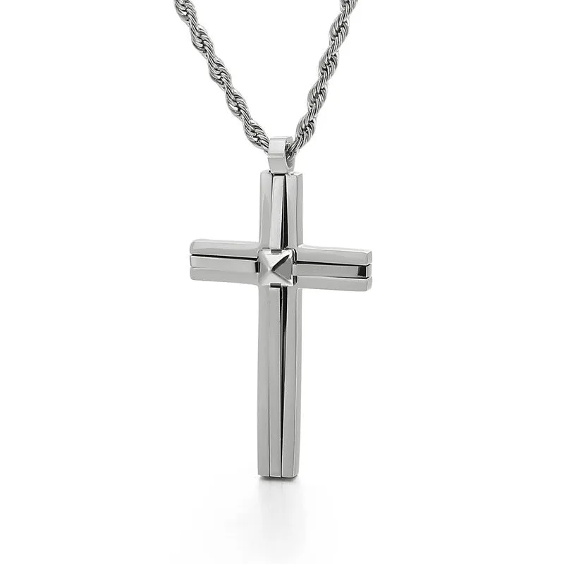 Trendy Double-Layer Cross Pendant Necklace for Men