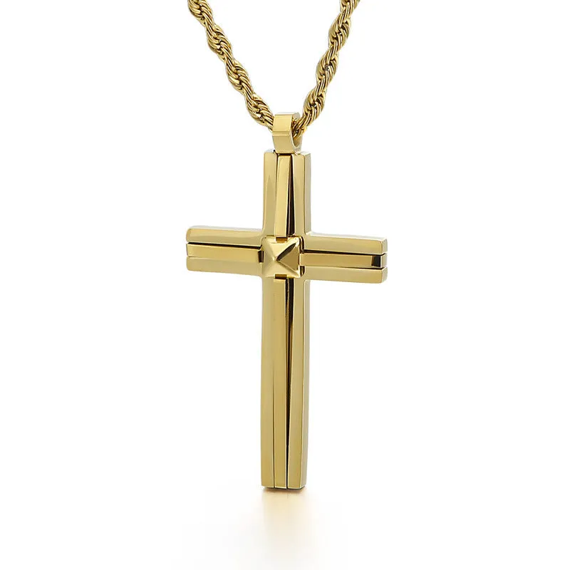 Trendy Double-Layer Cross Pendant Necklace for Men