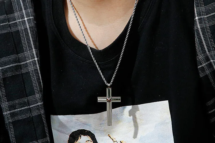 Trendy Double-Layer Cross Pendant Necklace for Men