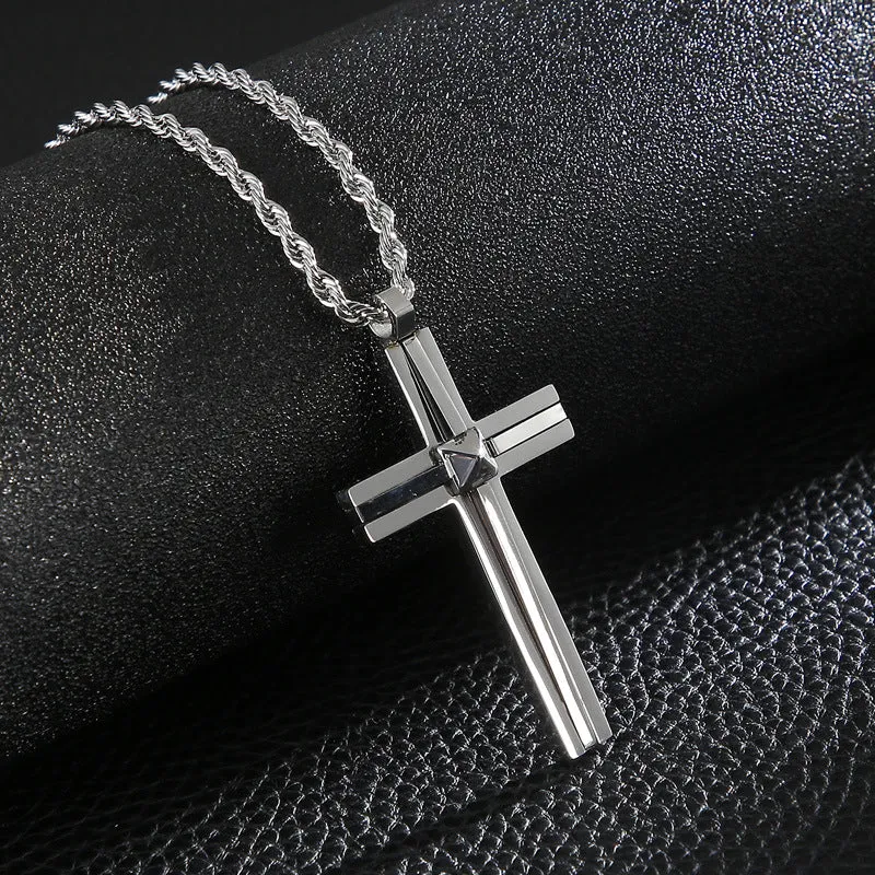 Trendy Double-Layer Cross Pendant Necklace for Men