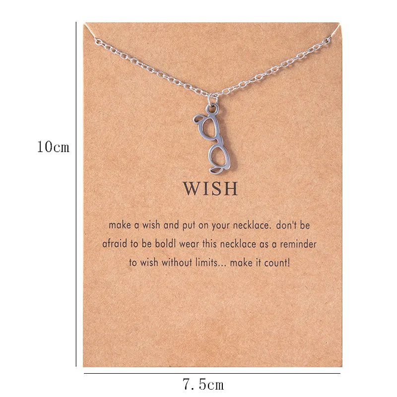 Trendy Silver Glasses Pendant Necklace With Card