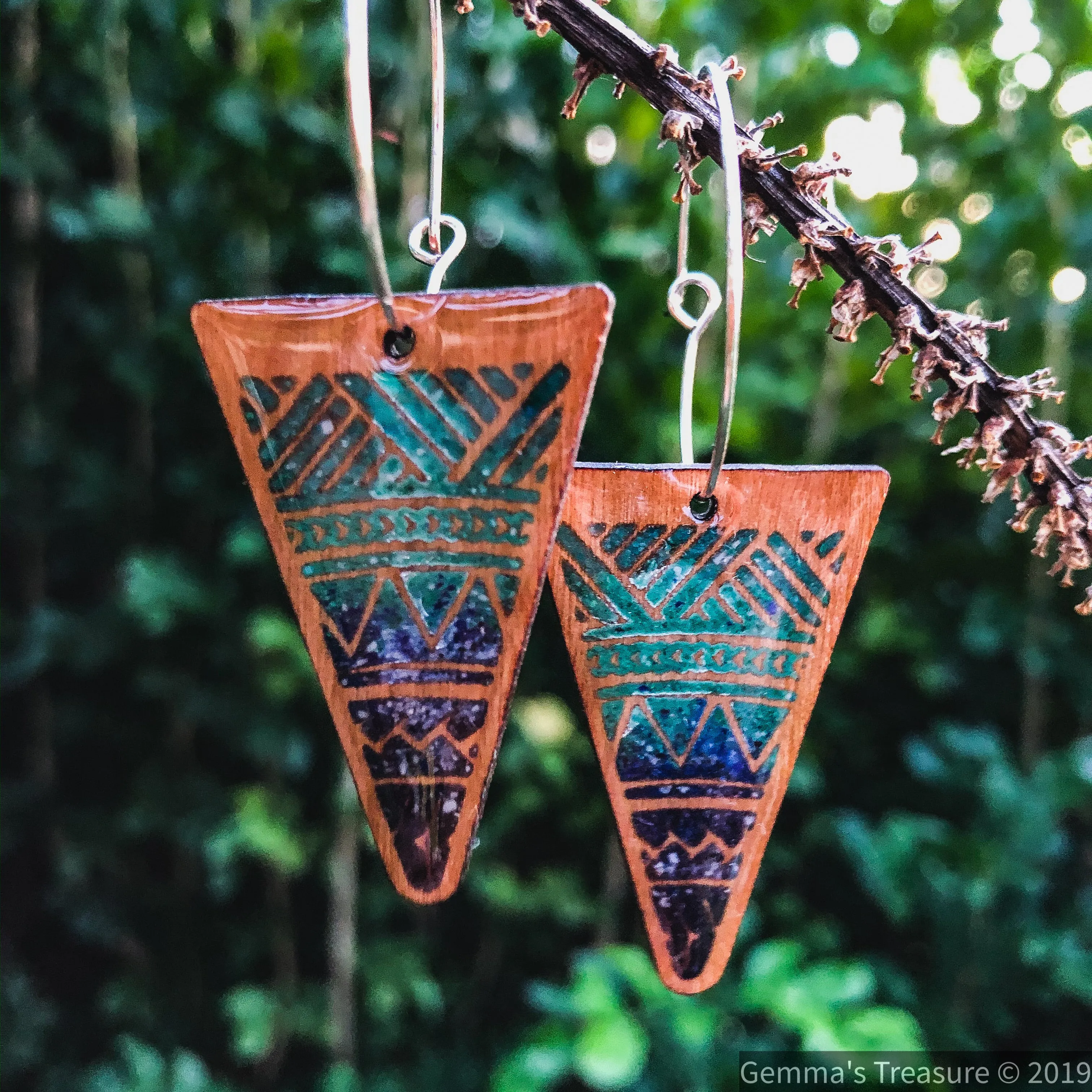 Triangular Wood Ombré Earrings