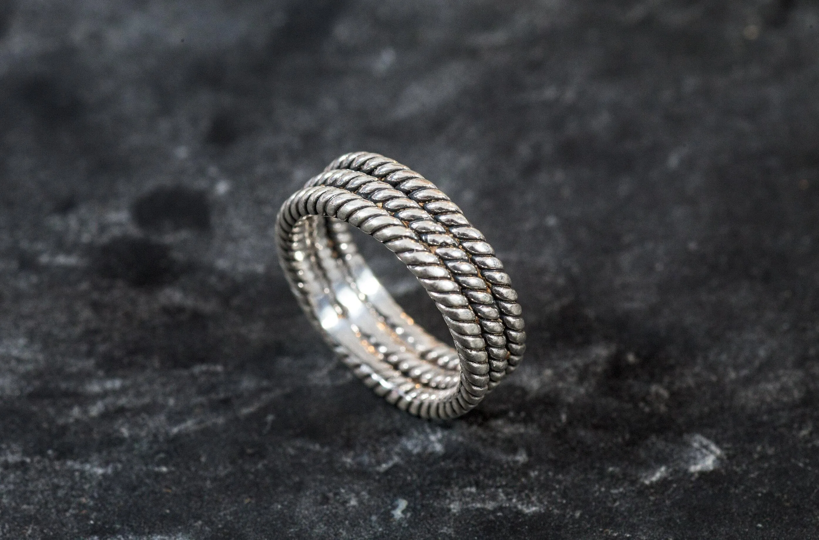 Triple Band Ring - Silver Twisted Ring - Wide Rope Band