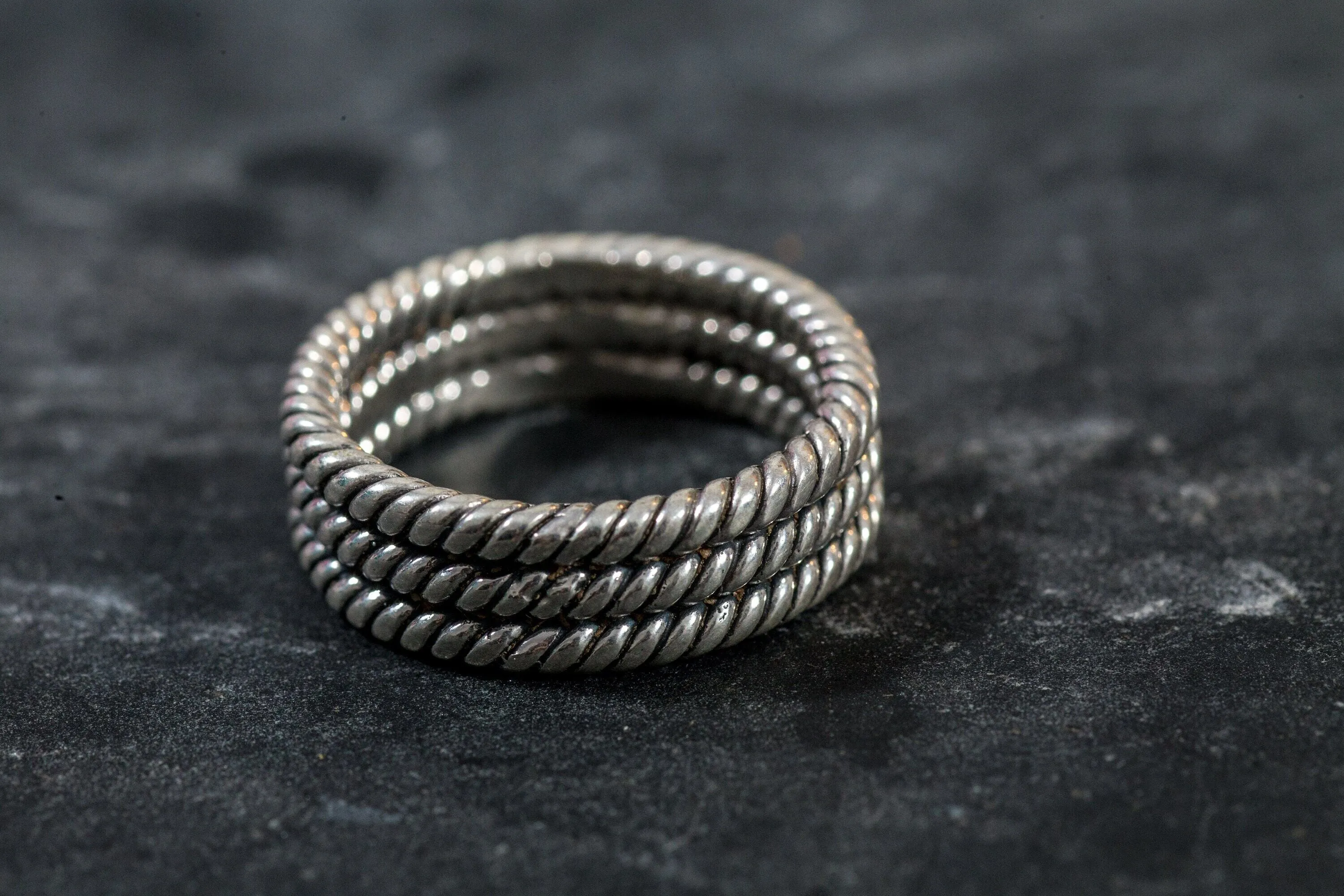 Triple Band Ring - Silver Twisted Ring - Wide Rope Band