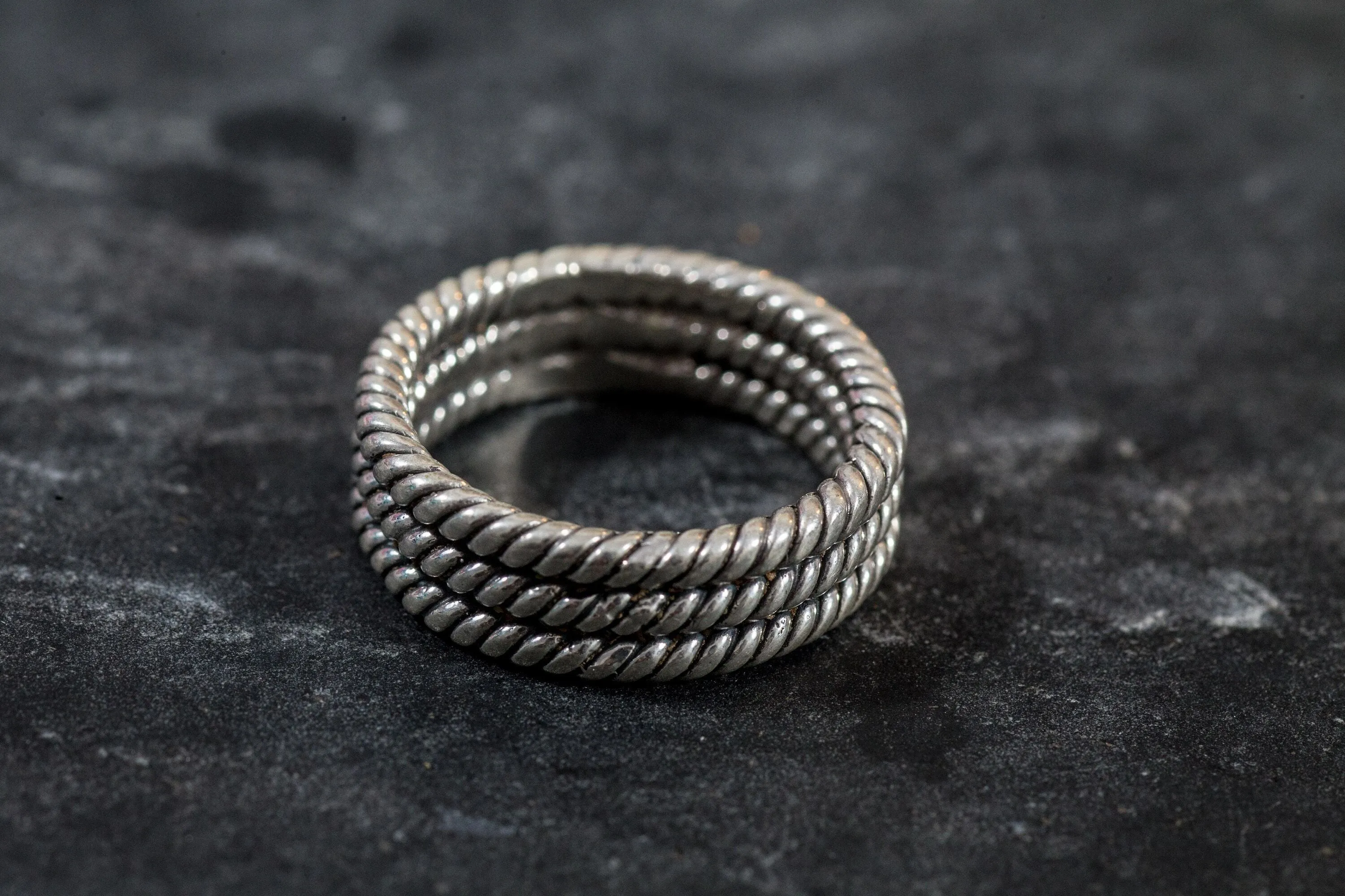 Triple Band Ring - Silver Twisted Ring - Wide Rope Band