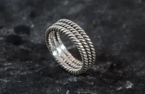 Triple Band Ring - Silver Twisted Ring - Wide Rope Band