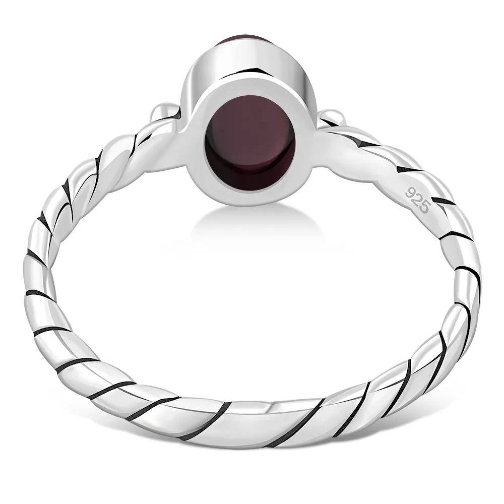 Twisted Garnet Stone Sterling Silver Ring