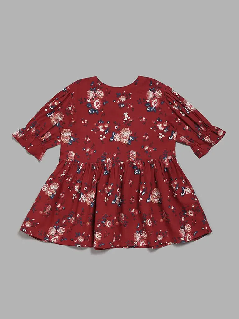 Utsa Kids Red Floral Top (8 -14yrs)