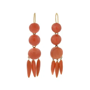 Victorian 14kt Carved Natural Coral Dangling Earrings