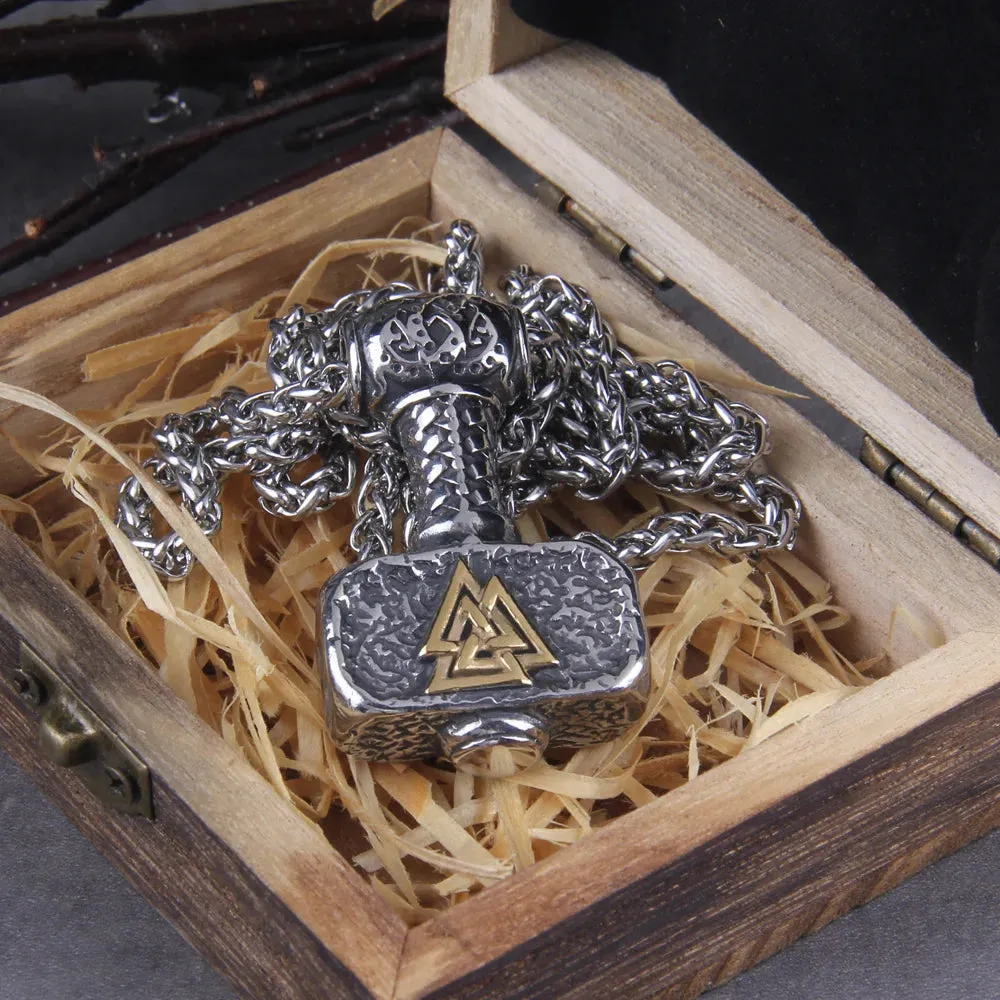 Viking Scandinavian Rune Amulet Mjolnir Necklace